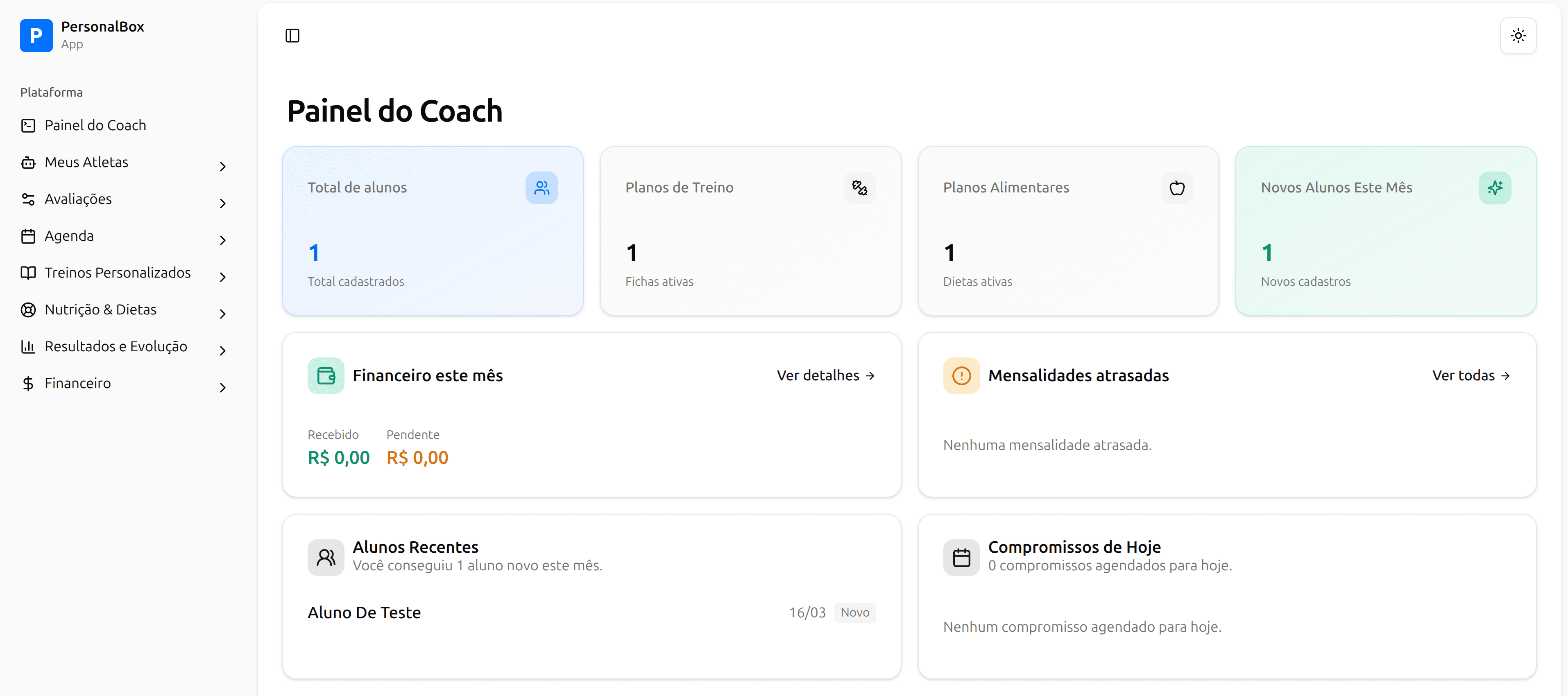 Preview do dashboard do PersonalBox